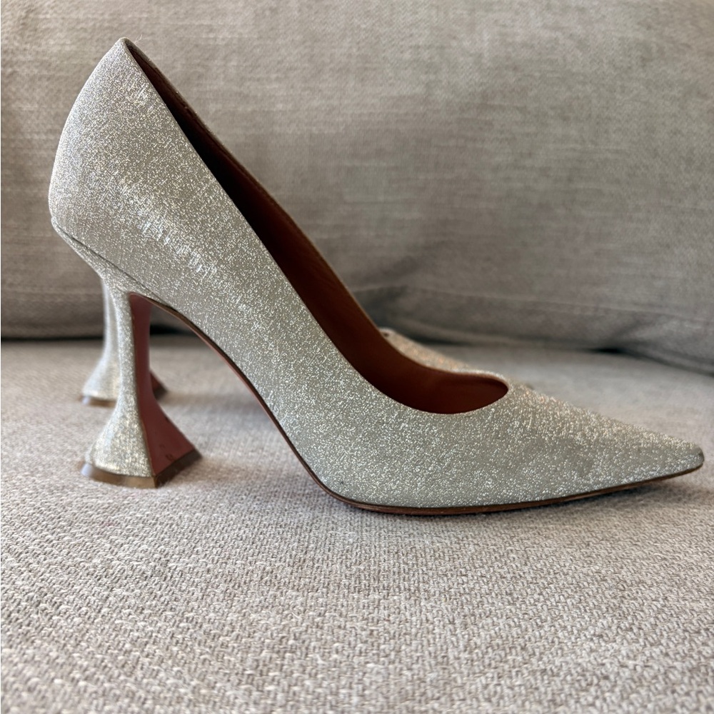 Amina Muaddi Silver Glitter Heels